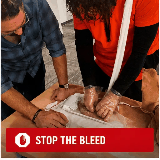 student doing stop the bleed