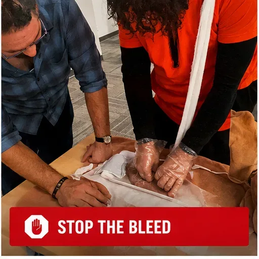 student doing stop the bleed