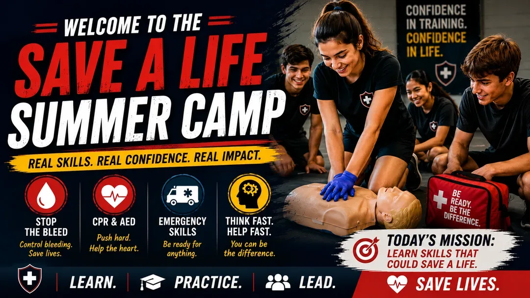 Youth practicing CPR and emergency-response skills during Save-A-Life summer camp